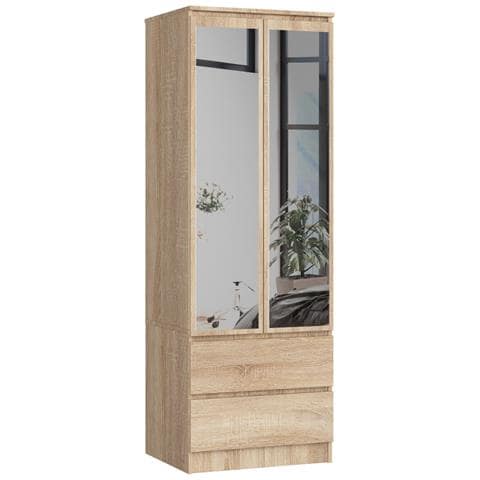 Armadio A 2 Ante Battenti E Cassetti S60 con specchio, 60x51x180 cm, Colore Sonoma Quercia - Foto 1