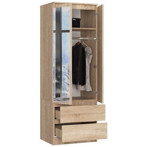 Armadio A 2 Ante Battenti E Cassetti S60 con specchio, 60x51x180 cm, Colore Sonoma Quercia - Foto 2