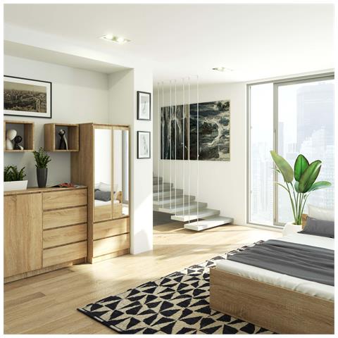 Armadio A 2 Ante Battenti E Cassetti S60 con specchio, 60x51x180 cm, Colore Sonoma Quercia - Foto 6