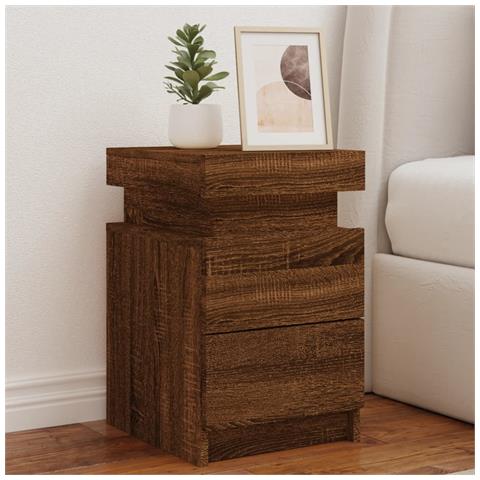 Comodino Con Luci Led Rovere Marrone 35x39x55 Cm - Foto 1