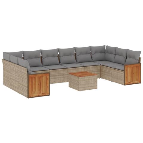 Set Divani Da Giardino 11 Pz Con Cuscini Beige In Polyrattan - Foto 2