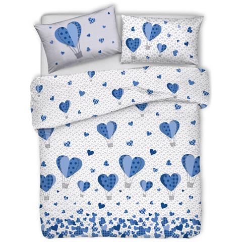 Copripiumino Sacco Piumone Pensieri Delicati Cotone Disegno Mongolfiera Matrimoniale Blu - Foto 1