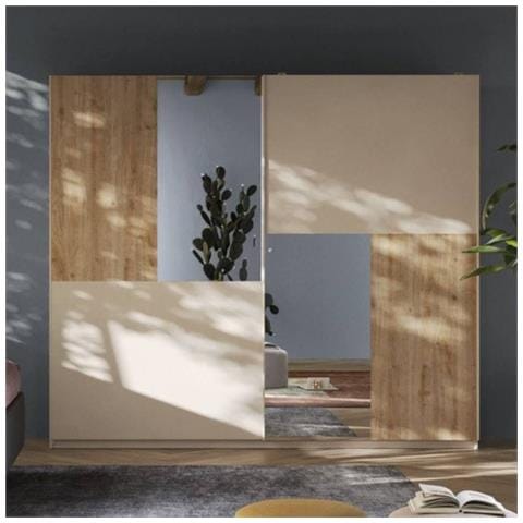 Armadio Myla Con Due Ante Scorrevoli Con Specchi Rovere Kadiz E Cachemire - Foto 1