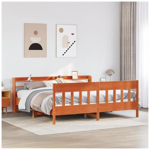 Letto Senza Materasso Marrone Cera 180x200 Cm In Legno Di Pino - Foto 1