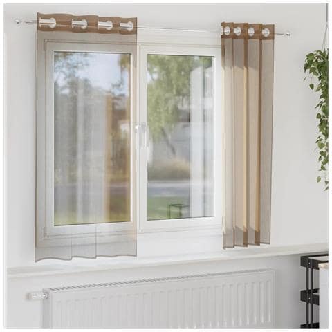 Tende In Voile Con Occhielli 2 Pz Marrone Chiaro - Foto 1