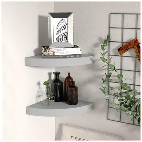 Scaffali Angolari A Parete 2 Pz Grigi 25x25x3,8 Cm In Mdf - Foto 8