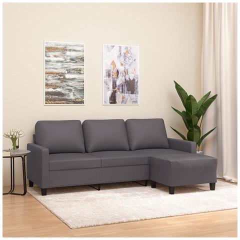 Divano a 3 Posti con Poggiapiedi grigio 180 cm in Similpelle - Foto 2