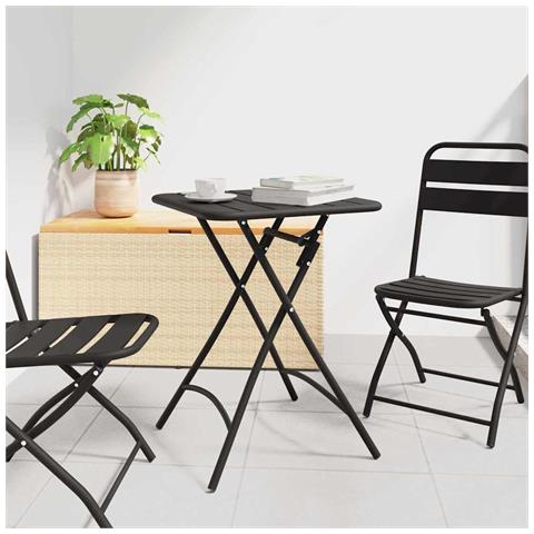 Tavolo da giardino pieghevole  - Antracite - 55x55x73 cm - Acciaio - Foto 2