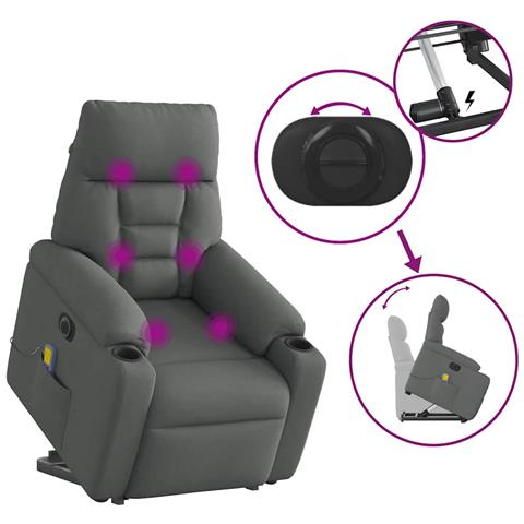 Poltrona Alzapersona Massaggi Elettrica Grigio Scuro Tessuto - Foto 9