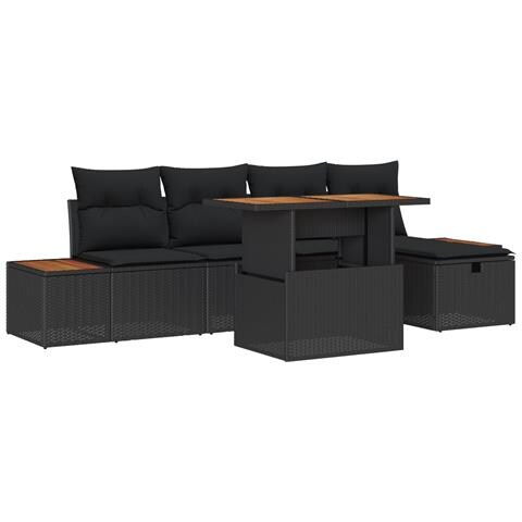 Set Divano da Giardino 6 Pezzi con Cuscini Nero Polyrattan - Foto 1