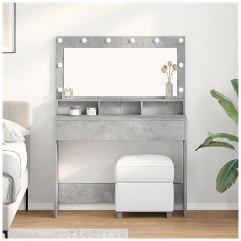 Tavolo da trucco  con luci LED, grigio cemento, 100x41x135 cm - Foto 2