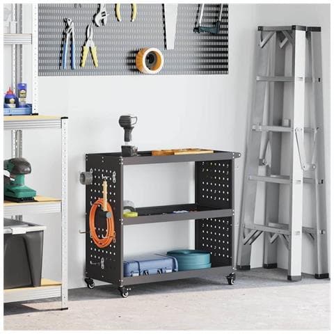 Carrello per Attrezzi con lo scaffale Nero 75 x 35 x 73 cm - Foto 2