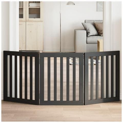 Cancello per Cani Pieghevole 3 Pannelli Nero 150cm Legno Pioppo - Foto 2