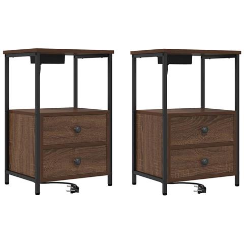 Comò con stazione di ricarica con cassetto 2 pcs Rovere marrone - Foto 1