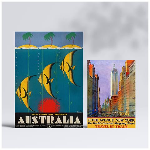 Set Di 6 Stampe Da Nord A Sud Illustrazioni A Colori Di Cartelloni Turistici D'epoca Provenienti Da Tutto Il Mondo A3 & A4 Senza Cornice - Foto 2