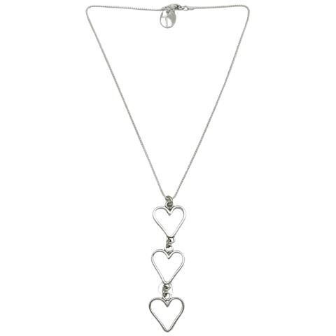 Collana A Triplo Cuore Con Lunghezza Della Goccia Di 40 Cm, Placcata Argento - Foto 1