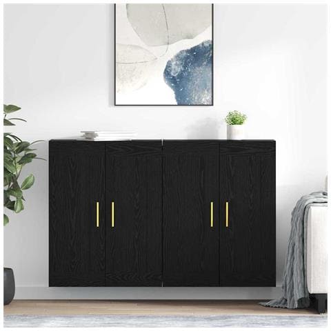 Mobile a muro 2 pcs Rovere Nero 69,5 x 34 x 90 cm - Foto 2