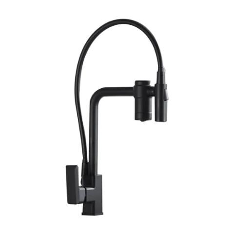 Rubinetto per lavello da cucina, Blackswan, tipo M372, modello nero opaco, con uscita acqua purificata e doccia mobile a 2 modalità, dimensione 49 cm - Foto 1