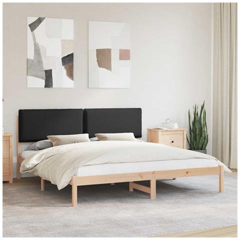 Letto con Testiera Rivestita Nero 200 x 200 cm - Foto 2