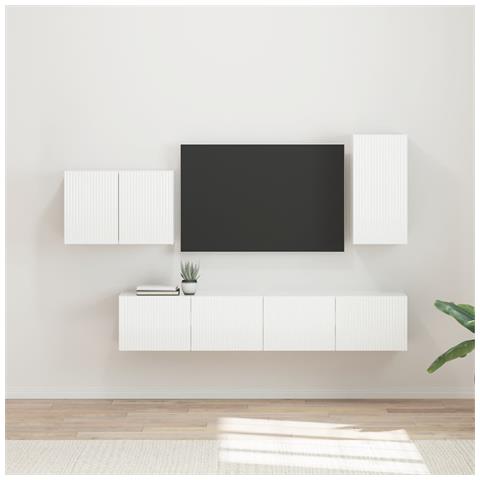 Set di Mobiletto da TV a Parete 4 pcs Bianco Lucido - Foto 2