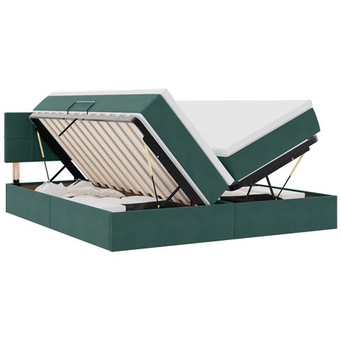 Letto con luci a strisce a LED Verde Scuro 200 x 200 cm Velluto - Foto 1