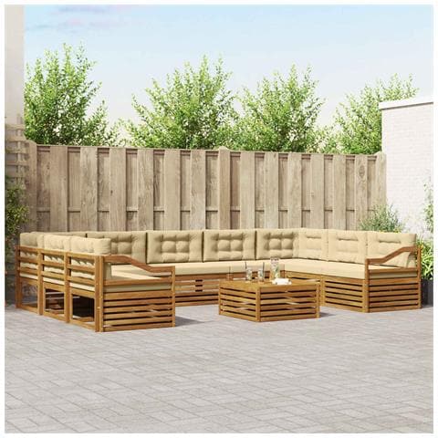Set divani 10 pcs Naturale e Beige Legno di Acacia Massello - Foto 2