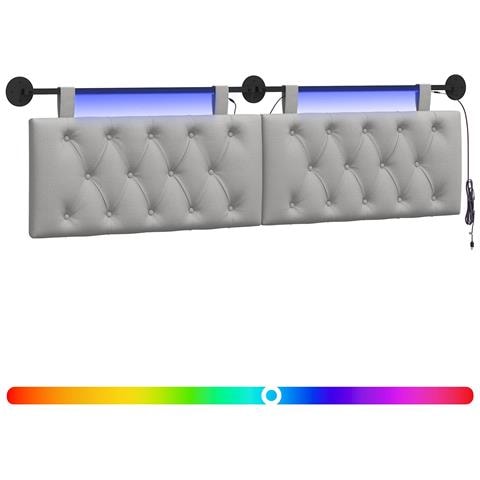 Testiera sospesa Con luce LED Grigio Nuvola Tessuto - Foto 1