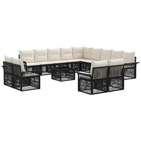 Set Divano da Giardino 14 pcs Nero e Bianco Crema polyrattan - Foto 1