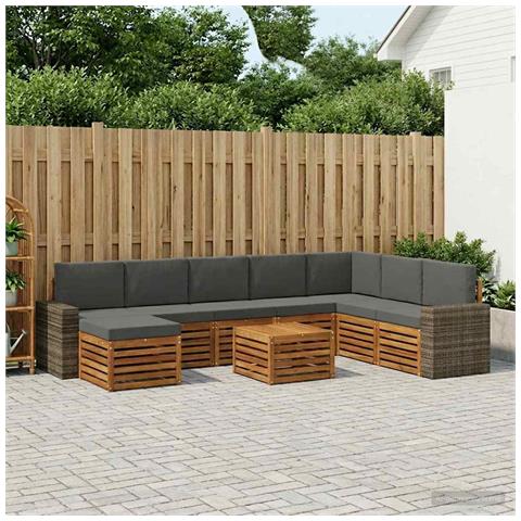 Set di divani da esterno con cuscino 9 pcs Naturale e Antracite - Foto 2