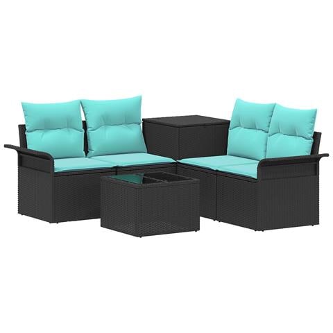 Set di divani 6 pz 4-Numero di posti Nero e Blu - Foto 1