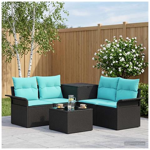 Set di divani 6 pz 4-Numero di posti Nero e Blu - Foto 10