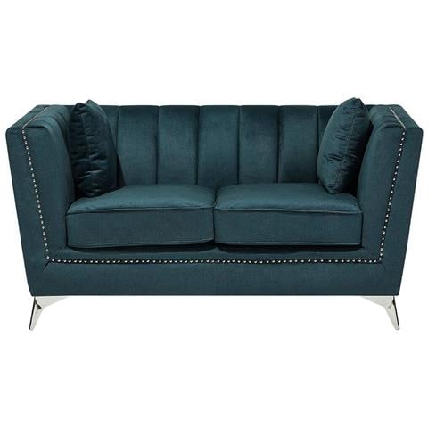 Divano A 2 Posti In Tessuto Vellutato Blu Verde Gaula - Foto 19