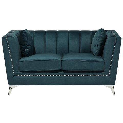 Divano A 2 Posti In Tessuto Vellutato Blu Verde Gaula - Foto 1