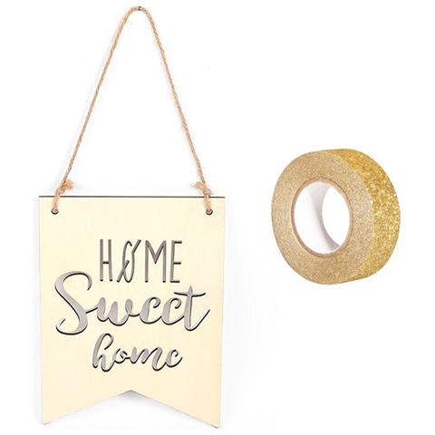Sospensione Gagliardetto In Legno 20 X 15 Cm Home Sweet Home + Washi Tape Dorato 5 M - Foto 2