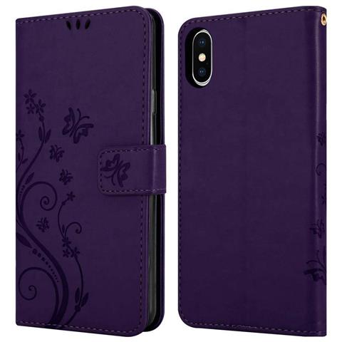 Cadorabo Custodia Compatibile Con Apple Iphone Xs In Lilla Scuro Fiore - Coperchio Protettivo In Design Floreale Con Chiusura Magnetica, Funzione Stand E Slot Per Carte - Foto 11