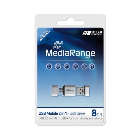 8GB USB Mobile 2 in 1 OTG, USB 2.0, Type-A, Cuffia, Argento, Blister - Foto 1