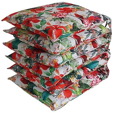 Set 6 Coprisedia Cucina Sfoderabili Con Laccetti In Stampa Digitale Double Face 40x40x5 Cm (parrots) - Foto 1