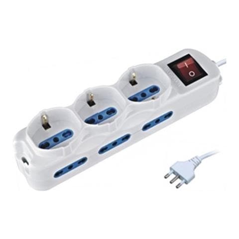 Prolunga 1,5m Multipla 9 Posti Ciabatta Spina 16a - 6 Prese 10 16a + 3 Schuko Bianco - Foto 2