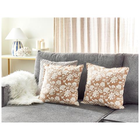 Set Di 2 Cuscini Notelea Cotone 45 X 45 Cm Beige Trama Floreale - Foto 1