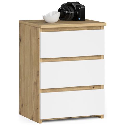 Comodino CL3, 3 cassetti, 40x35x57 cm, Colore Quercia Artisan e Bianco - Foto 1