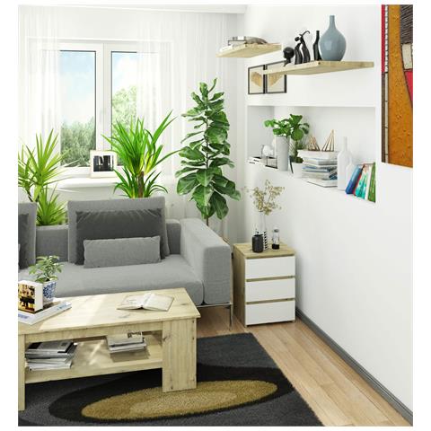 Comodino CL3, 3 cassetti, 40x35x57 cm, Colore Quercia Artisan e Bianco - Foto 5