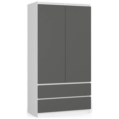 Armadio A 2 Ante Battenti E Cassetti S90, 90x51x180 cm, Colore Bianco e Grigio Grafite - Foto 1