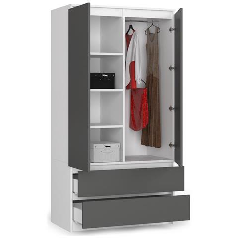 Armadio A 2 Ante Battenti E Cassetti S90, 90x51x180 cm, Colore Bianco e Grigio Grafite - Foto 2