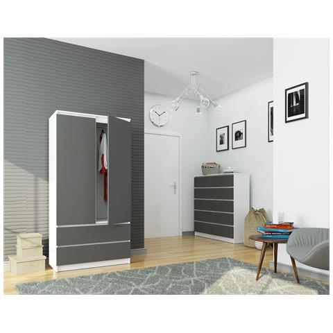 Armadio A 2 Ante Battenti E Cassetti S90, 90x51x180 cm, Colore Bianco e Grigio Grafite - Foto 5