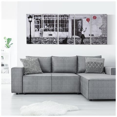 Stampa Su Tela Con Bambina, 80x40cm, 5 Pezzi Per Casa E Ufficio, Tela In Legno Di Pino E Vernice Ad Acqua, Nero Bianco Rosso - Foto 2