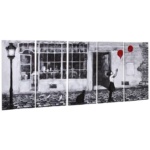 Stampa Su Tela Con Bambina, 80x40cm, 5 Pezzi Per Casa E Ufficio, Tela In Legno Di Pino E Vernice Ad Acqua, Nero Bianco Rosso - Foto 1