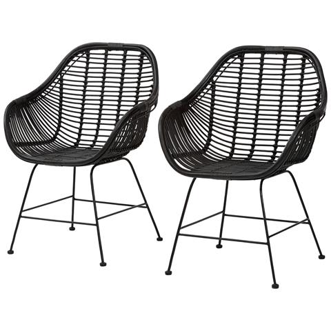 Kiran Set Di 2 Sedie Da Pranzo In Rattan Nero - Foto 1