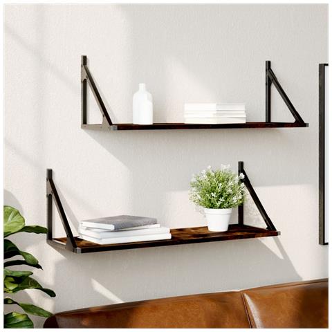 Mensole Parete 2pz Rovere Fumo 80x25x25,5 Cm Legno Multistrato - Foto 1