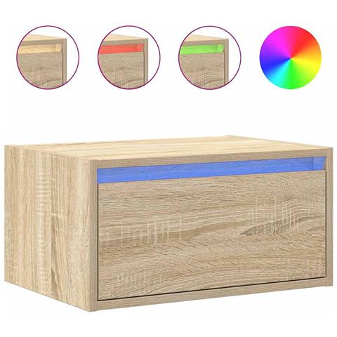Comodino a Parete con luci LED Rovere Sonoma - Foto 1