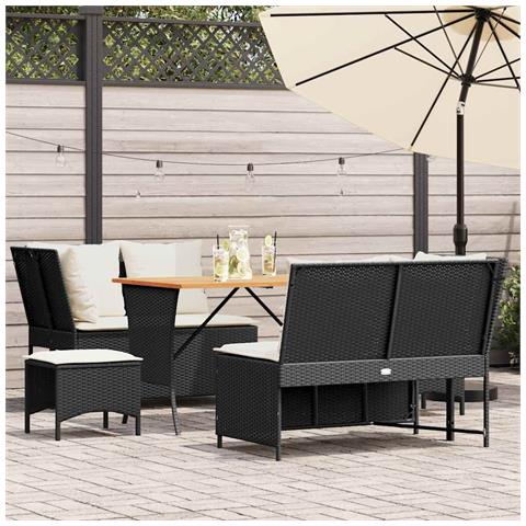 Set Divani da Giardino 5 pz con Cuscini in Polyrattan Nero - Foto 1
